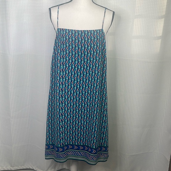 Anthropologie Maeve Silk Dress Geometric Print Spaghetti Straps Sundress Sz L - Picture 3 of 12